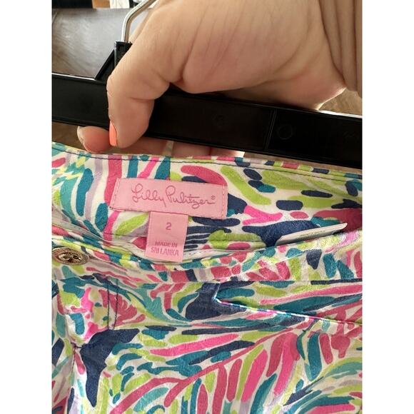 Lilly Pulitzer Kelly Textured Ankle Length Skinny Pant Indigo Palm Reader SZ 2 - Picture 3 of 7